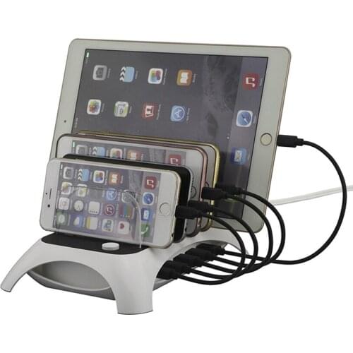 Charging Station for Multiple Devices, with 5 USB Ports, Detachable Baffles, Compatible with Cell Phones, Smart Phones, Tablets
