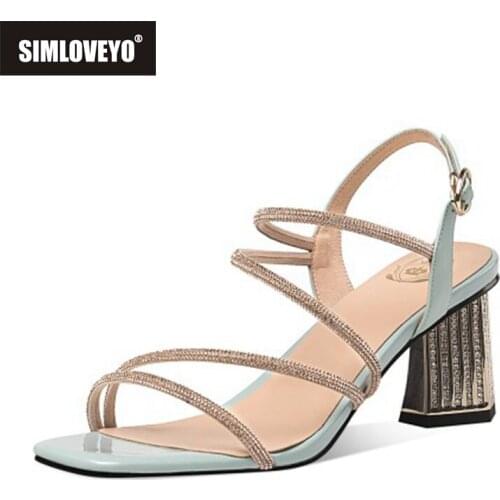 SIMLOVEYO Size 42 Round High Heels Strange Style Diamond Slingback Beauty Girls Shiny Buckle Straps Peep Toe Sandals Women B2627