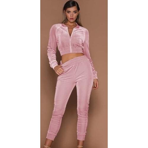 2021 Autumn Winter Velvet Tracksuit Women Sweatsuit Velour Tracksuit Crop Top Set Two Piece Outfits Women Sweat Suit Plus Size