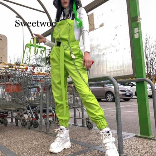 Women bodysuits shoulder straps belt pocket solid green jumpsuits romper femme pants streetwear fashion casual new