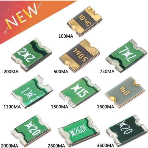 100pcs/lot 1812 SMD Resettable Fuse 0.05A 0.1A/0.2A/0.5A/0.75A/1.1A/1.5A/1.6A/2/2.6/3/3.5A PPTC PolySwitch Self-Recovery Fuse