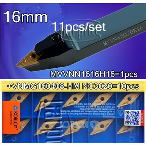 11pcs/set MVVNN1616H16 16mm 1pcs+VNMG160408-HM NC3020 10pcs NC3020 Machining steel Free shipping