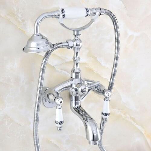3-3/8" Wall Mounted Bathtub Faucet Chrome Tub Sink Faucet Telephone Style Bathroom Bath Shower Set with Handshower Nqg404