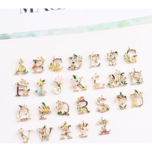 Diy jewelry accessories dripping alloy pastoral fresh floral scent English alphabet small pendant bracelet pendant accessories