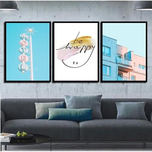 Be Happy Quotes Art Fresh Nordic Landscape Posters For Kids Room Prints Canvas Painting Bedroom Decoration Wall Picture