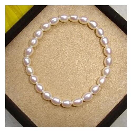 Unique Pearls Jewellery 7mm Rice White Color Real Freshwater Pearl Elastic Bracelet Charming Women Wedding Birthday Party Gift