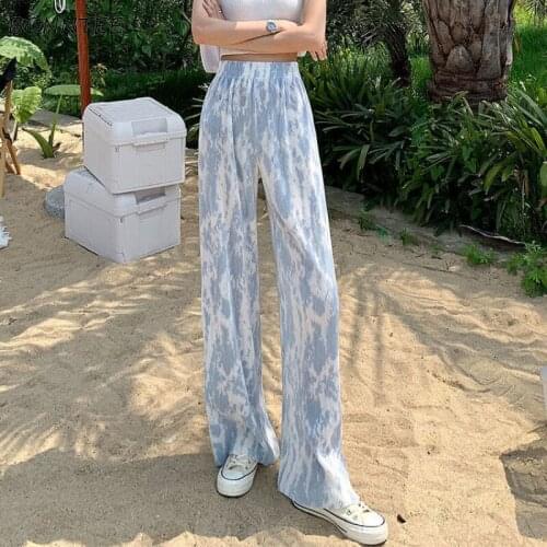 Casual Pants Women Oversize 7 Colors Tie Dye Summer Pleated Streetwear Female Fashion Ulzzang Comfortable Chiffon Simple Thin