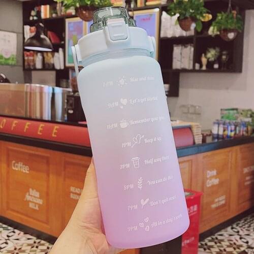 Hot Sale 2L Large Capacity Water Bottle With Bounce Cover Time Scale Reminder Frosted Leakproof Cup For Outdoor Sports Fitness
