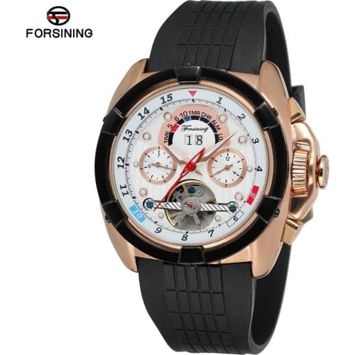 Luxury Multifunction Mens Watches Tourbillon Mechanical Rubber Big Face Automatic Men FORSINING Watch Clock Relogio Masculi