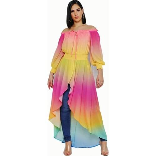 Chiffon Long Dress Women Off Shoulder High Waist Lrregular Slit Long Sleeve Dress Spring Summer Clothes Female Vestidos Sundress