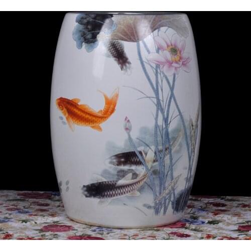 Fish painting Jingdezhen porcelain Garden stool ceramic stool for dressing table drum chinese chinese ceramic garden stools