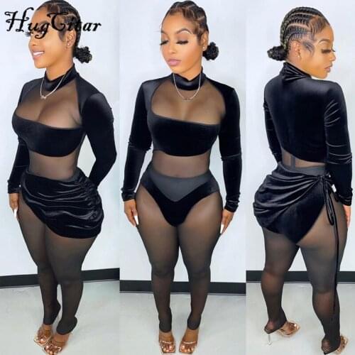 Hugcitar Women Fall Long Sleeve Hollow Out Crop Top Drawstring Irregular Mini 2 Pieces Set Bodycon Sexy 2021 Streetwear Club Y2K