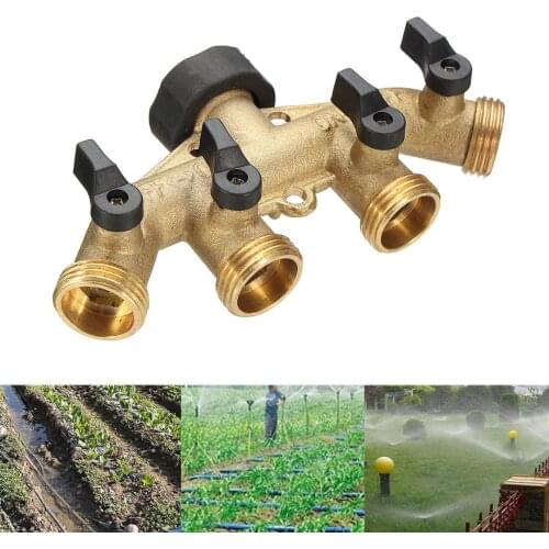 JX-LCLYL Brass Garden 4 Way Tap Connector Splitter 3/4'' Hose Pipe Switcher Nozzle