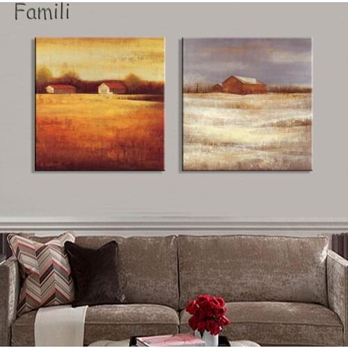 Canvas Painting Vintage Wall Art Frame Printed Pictures 2 Panel Poster Tree Landscape Photo For Living Room Decor PENGDA