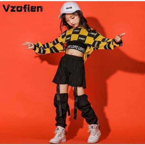 New Jazz Dance Costumes for Girls Fashion Lattice Street Dance Clothing Modern Dance Costumes Children Hip Hop Dance Costumes