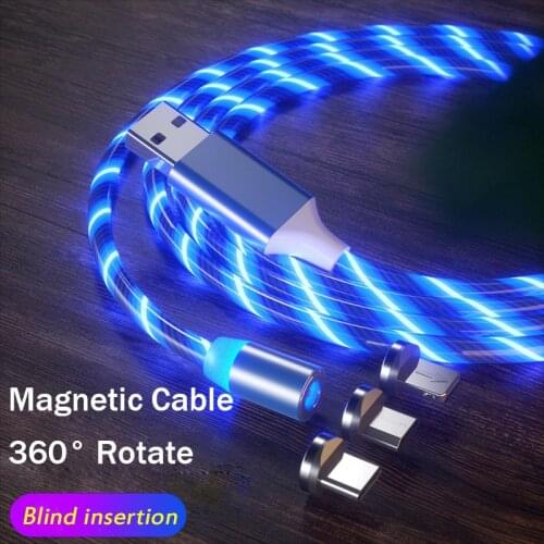 Magnetic Cable USB Type C Micro Cable Magnetic Cable LED Lighting fast Charging USB Charger Cable Wire for iPhone Huawei Samsun