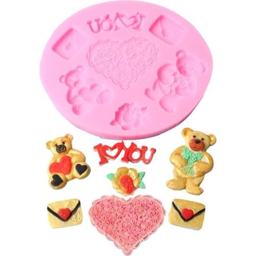 Lovely Wedding Cartoon Heart Bear Silicone Molds For Cake Decorating Fondant Chocolate Pastry Mould Polymer Clay Tools H660
