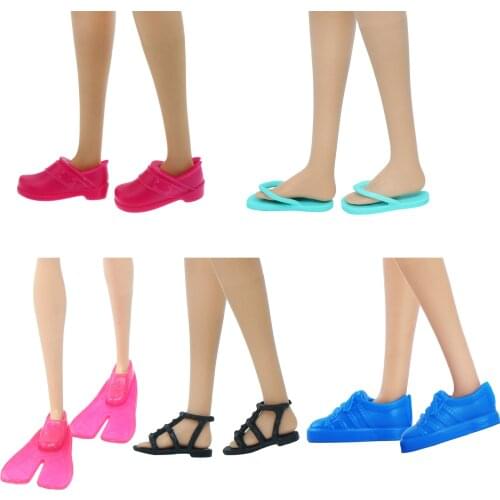 5 Pairs Fashion Doll Flat Shoes for Barbie Doll Daily Wear Summer Wear Sandals Mixed Color Doll Accessories Dollhouse Toys