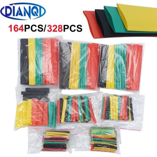 164pcs/328pcs Set Polyolefin Shrinking Assorted Heat Shrink Tube Wire Cable Insulated Sleeving Tubing Set 2:1