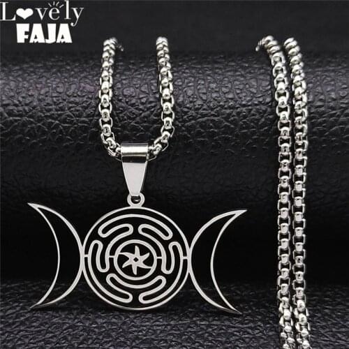 Stainless Steel Moon Sun Hekate Wheel Necklace Strophalos Hecate Magic Symbol Logo Charm PIN Ring colier femme Jewelry N1198S03