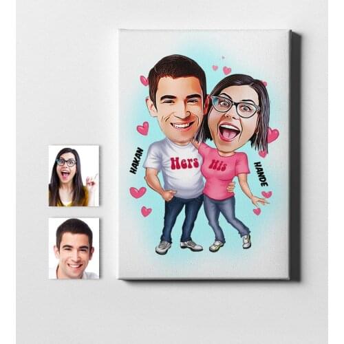 Personalized Valentine Cartoon Canvas Print (50x70 cm.) 5 Special Design Souvenir Beautiful Memories Friend Wife Lovers Gift