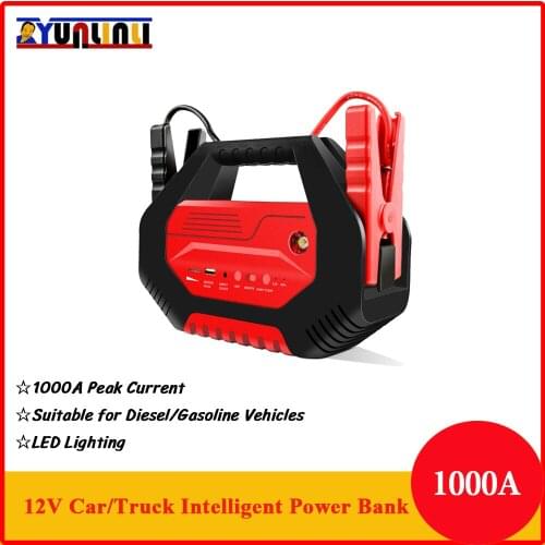 YUNLINLI 12V 1000A Portable Car Jump Starter Lithium Battery Power Bank Large Truck Battery Booster With USB Charger Led Light