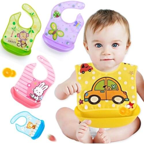 Adjustable Baby Bibs EVA Waterproof Lunch Feeding Bibs Baby Cartoon Feeding Cloth Children Baby Apron Babador Bandana