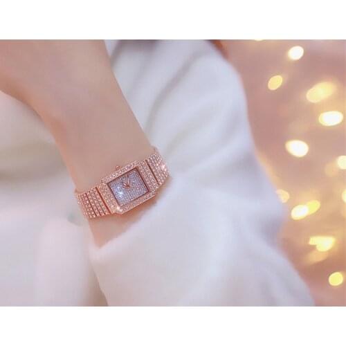 Luxury Watch Luminous Womens watches Rectangle Diamond Steel belt Watches Shiny Gold Quartz Watch Silver Branded Clock Gifts