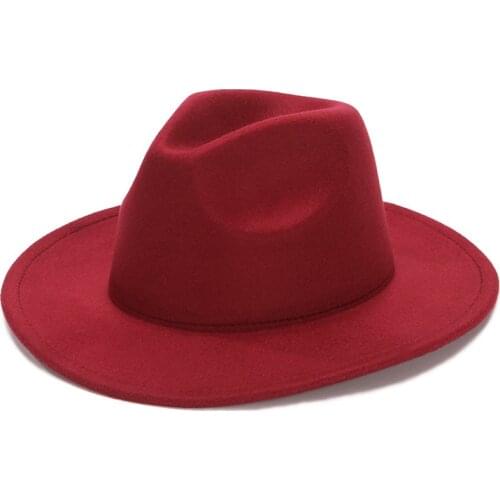 Wide Brim Hat Autumn Formal Wedding Dress Unisex Hats Camel Solid Color Fedoras Felted Classic Jazz Winter Hats Gentle Men Women