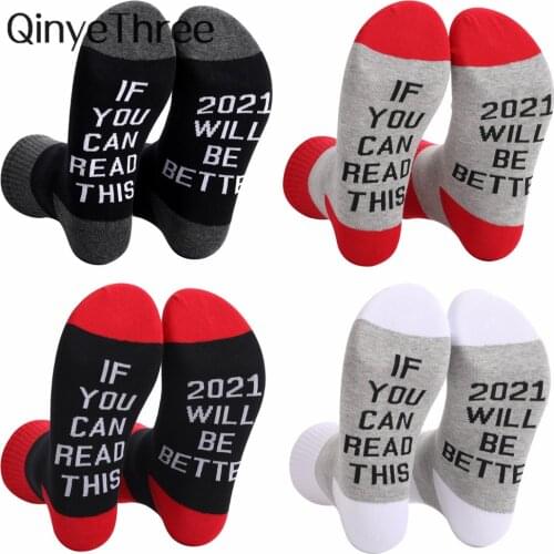 Funny Mood Letter Better 2021 Good Luck Wish For New Year Women Socks Unisex Home Family Party Sport Hipster Meia Dropship