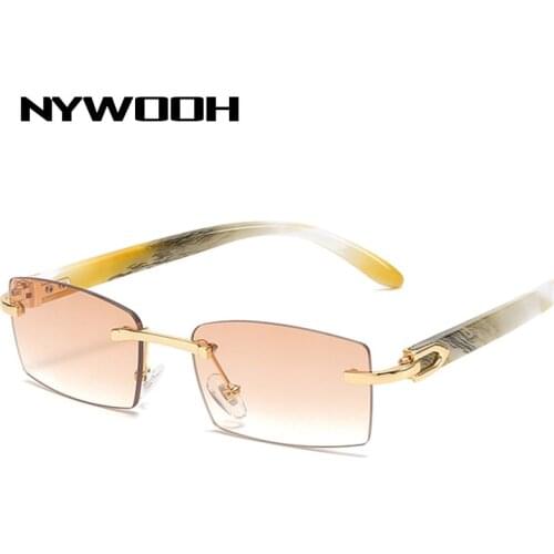 NYWOOH Rimless Sunglasses Women Vintage Steampunk Rectangle Sun Glasses Men Gradient Retro Small Frame Eyewear UV400