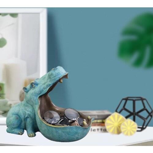 Resin Hippo Statue Dinosaur Figurines Hippo Ornament For Interior Big Mouth Keychain Container Storage Animal Gift Home Decor