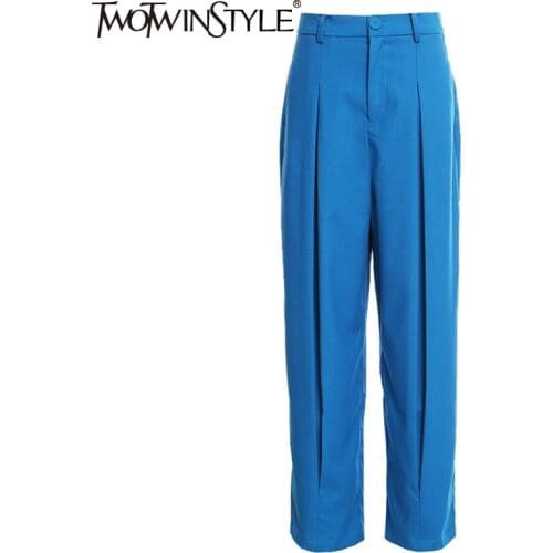 TWOTWINSTYLE Vintage Ruched Pants For Women High Waist Pocket Casual Loose Wide Leg Trousers Female 2020 Summer Fashion New Tide