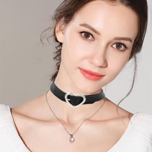 PU Leather Punk Gothic Heart Love Buckle Choker Collar Female Neckband Clavicle Necklace
