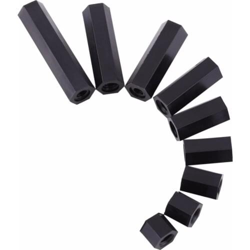 100Pcs Black Nylon M3*5/6/8/10/12/15/18/20/25mm Female Hex Threaded Spacer Standoff PA66 Nylon Standoff For PCB Circuit Board