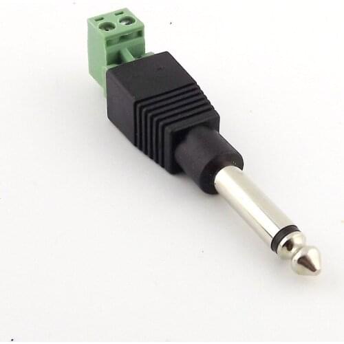 2pcs 6.35mm 1/4" Mono TS Male Plug To AV Screw Video Balun Terminal Adapter Nickel