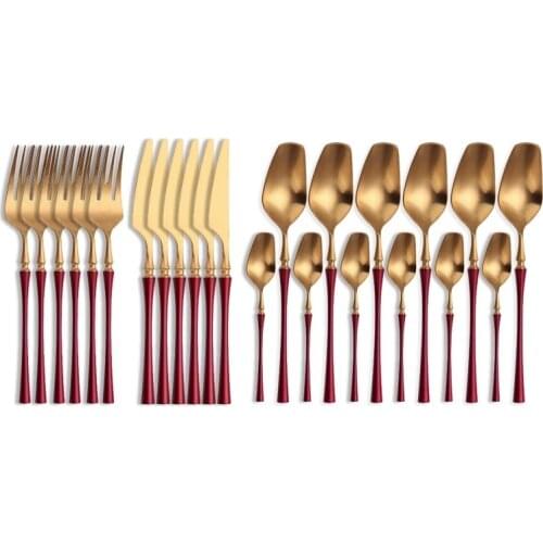 24Pcs Dinnerware Set 18/10 Stainless Steel Knife Fork Spoon Cutlery Kitchen Dinner Reusable Tableware Sets Home Accessories