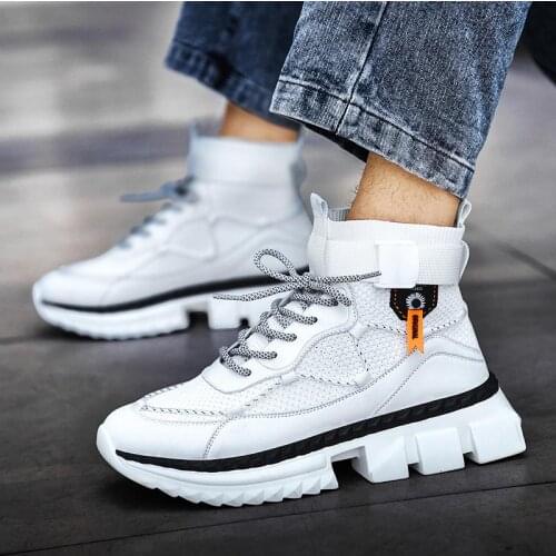 Big Size High Top High-soled Sneakers Socks Men Running Shoes Man White Sports Shoes Sport Knit Tennis Trainers Sneackers A-980