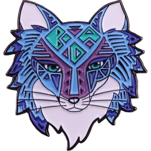 Arcane wolf head enamel pin celestial witchy brooch blue art badge animal jewelry shirts jackets accessory