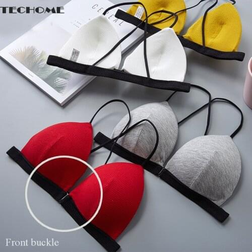 French Triangle Cup Bra Nursing Bra Front Buckle Thread Wrap Chest Cross Sling Wire Free Bra Contrast Color Bra Sexy Gathering