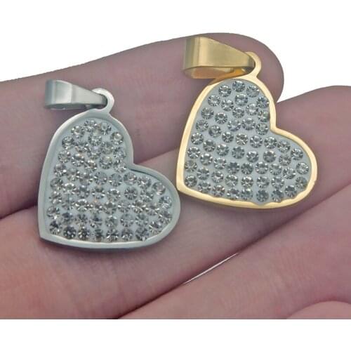 Stainless Steel Love Heart Full Zircon Pendant Necklace Gold Steel Charm Chain Necklace Fashion Trendy Women Gift Jewelry Making