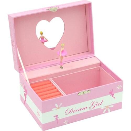 Pink Creative Music Box Gift Wooden Desktop Ornament Ballet Girl Miniature Music Box Creative Classic Home Decor with Mirror