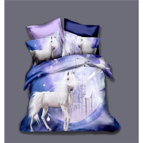 2-3 Piece Home Textile Knitwear Fantasy Unicorn Print Suitable for Bedroom Decor Eiderdown Covered Pillowcase Child Bedding