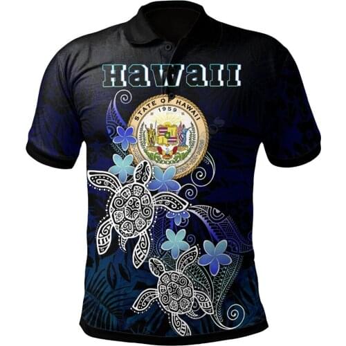 Hawaii Polynesian Polo Shirt Blue Turtle Couple 3D Printed Polo Shirt Men Women Short Sleeve Summer T-shirt