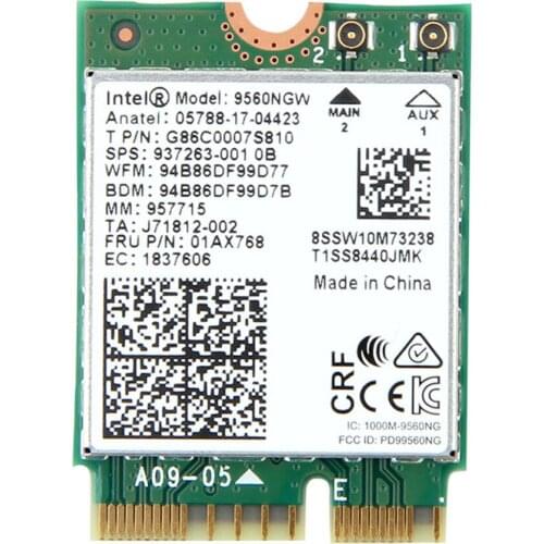 Card for Intel 9560NGW 1733M Wireless-AC Dual Band NGFF Key E BT 5.0 Wireless Wifi Card