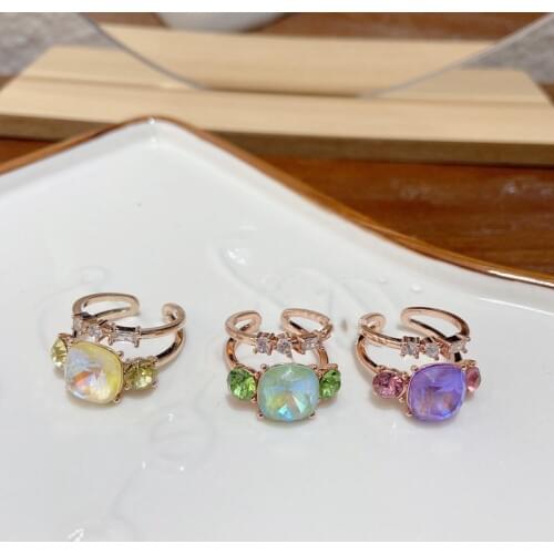 Sweet New Moon Star Zircon Adjustable Rings For Women Girls Fashion Colorful Square Crystal Punk Party Finger Jewelry