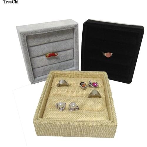 Square Velvet Ring Earring Organizer Holder Rack Showcase Ear Studs Jewelry Display Plate Cufflink Jewelry Box Casket Stand Tray