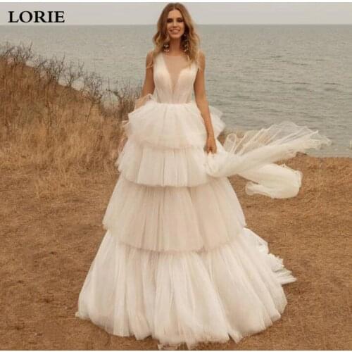 LORIE Princess Tulle Wedding Dress Ball Gowns Puffy Tiered Bride Dresses Sexy V Neck Corset Wedding Gowns Custom Made