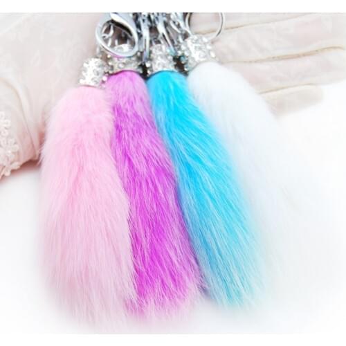 Lovely Fluffy Rabbit Fur Tail Keychain Women Cute Pompom Genuine Bunny Fur Key Ring Trinket Doll Bag Charm Car Key Holder Gift