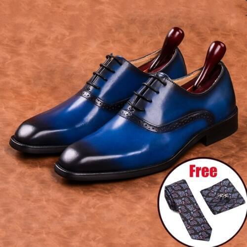 Men leather shoes business dress suit shoes men brand Bullock genuine leather black laces wedding mens shoes Phenkang 2020